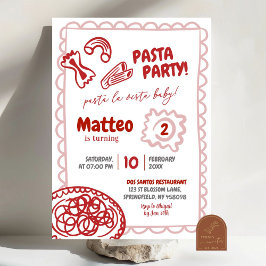 Hand plockade Red Pizza Pasta Födelsedagsfest Inbjudningar