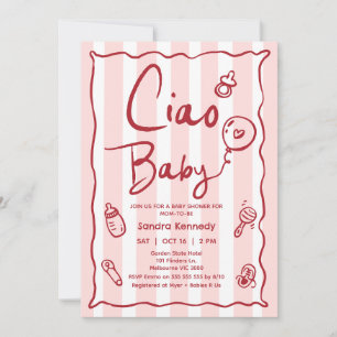 Hand plockade Red Rosa Ciao Baby Baby Shower Inbjudningar