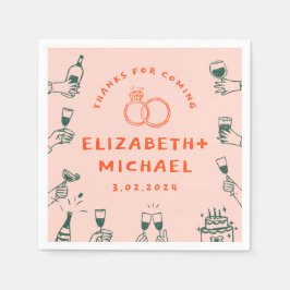 Hand plockade Red Rosa Funky Bröllop Pappersservett