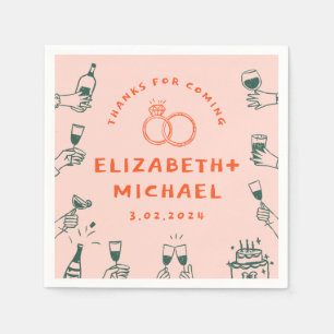 Hand plockade Red Rosa Funky Bröllop Pappersservett