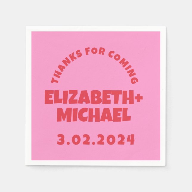 Hand plockade Red Rosa Funky Bröllop Pappersservett (Framsidan)