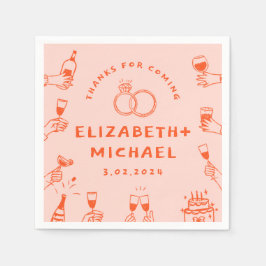 Hand plockade Red Rosa Funky Bröllop Pappersservett