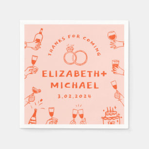 Hand plockade Red Rosa Funky Bröllop Pappersservett