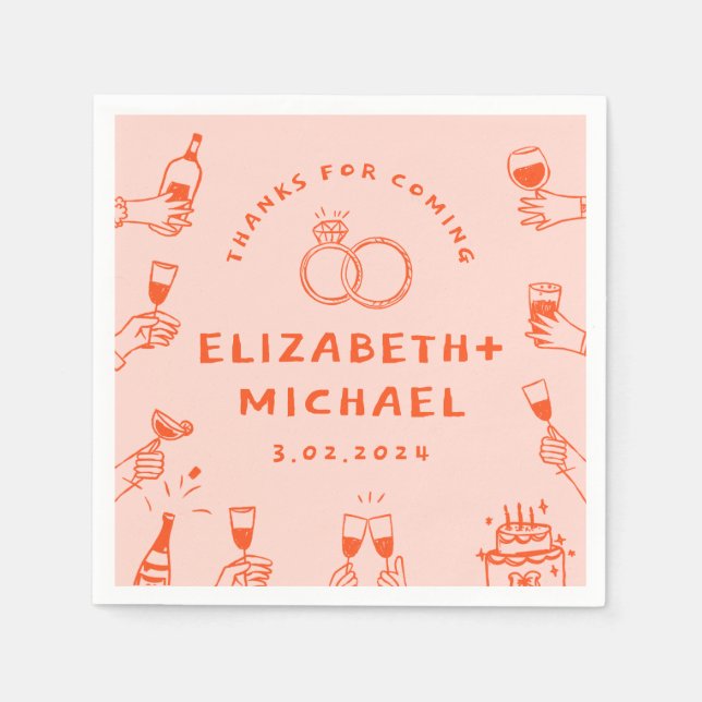 Hand plockade Red Rosa Funky Bröllop Pappersservett (Framsidan)