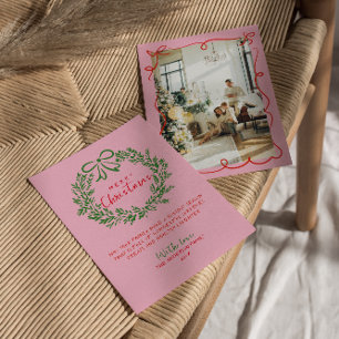 Hand plockade Red Rosa Grönt Utandning Foder till Julkort