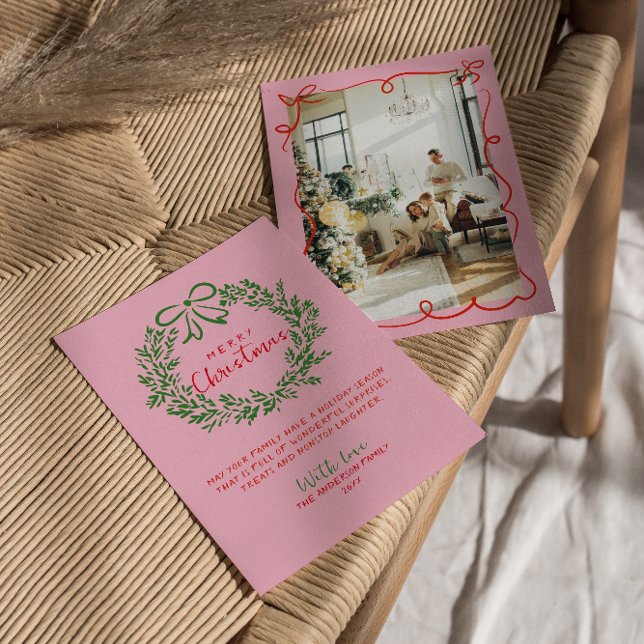 Hand plockade Red Rosa Grönt Utandning Foder till  Julkort (Skapare uppladdad)