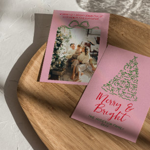 Hand plockade Red Rosa Rosett band Träd fotojul i Julkort