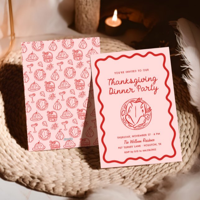 Hand plockade Red Rosa Stollig Doodle Thanksgiving Julkort (Skapare uppladdad)