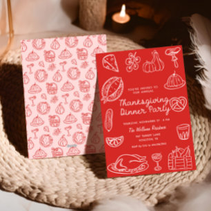 Hand plockade Red Stollig Doodle Thanksgiving Inbj Julkort