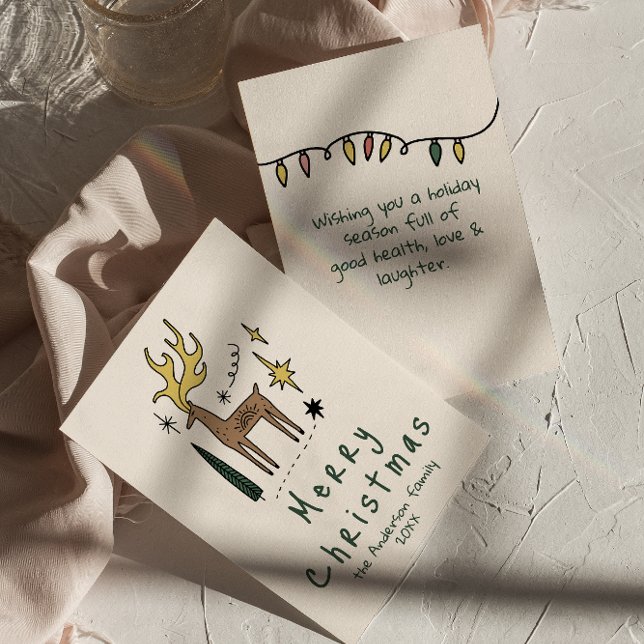 Hand plockade Reindeer God jul non-Photo Julkort (Skapare uppladdad)