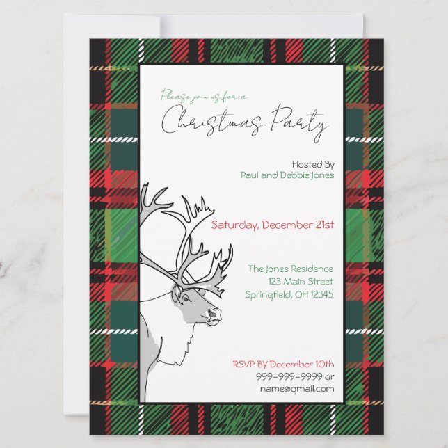 Hand plockade Reindeer Plade julen Party Anpassnin Inbjudningar (Framsida)