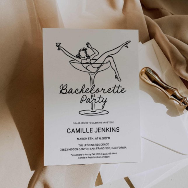 Hand plockade Retro Bachelorette-partiets inbjudan (Retro Minimal Bachelorette Party Invitation)