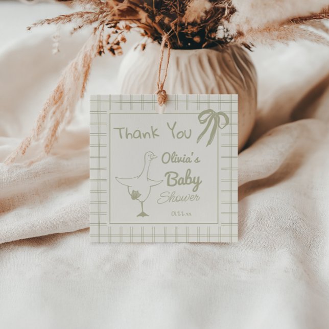 Hand plockade Retro Fånig Goose Ribbon Baby Shower Gåvor Etiketter (Skapare uppladdad)