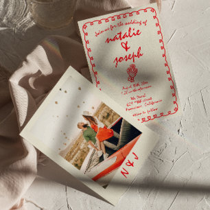 Hand plockade Retro Funky Trendig Quirky Bröllop Inbjudningar