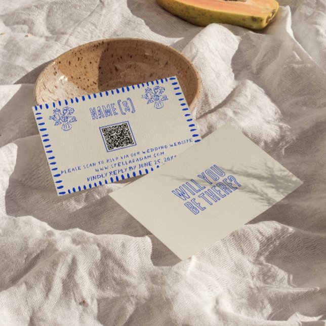 Hand plockade Retro Quirky Scribble QR Code Bröllo OSA Kort (Skapare uppladdad)