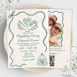 Hand plockade Retro Svanar Photo All på ena Bröllo Inbjudningar