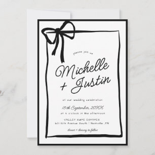 Hand plockade Ribbon Bow Black White Bröllop Inbjudningar