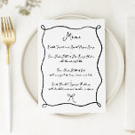 Hand plockade Ribbon & Bow Black & White Bröllop Meny<br><div class="desc">Menyn hand plockade med menyfliksområdet och Bow Black & White Bröllop med handskrivet stil-teckensnitt.</div>