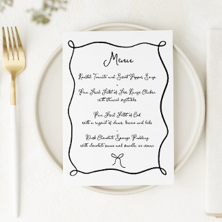 Hand plockade Ribbon & Bow Black & White Bröllop Meny