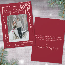 Hand plockade Ribbon Bow Red Retro jul Julkort