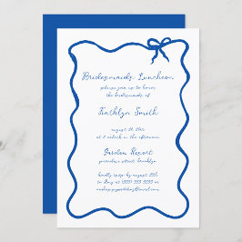 Hand plockade Ribbon Fransk Blue Bridesmaids Lunch Inbjudningar