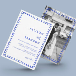 Hand plockade Ribbon Fransk Blue Bröllop Photo Inbjudningar