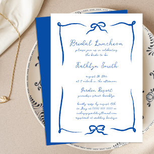 Hand plockade Ribbon Fransk Blue Möhippa Luncheon Inbjudningar