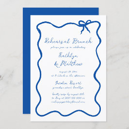 Hand plockade Ribbon Fransk Blue Rehearsal Brunch Inbjudningar