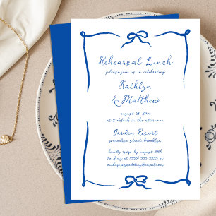 Hand plockade Ribbon Fransk Blue Rehearsal Lunch Inbjudningar