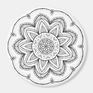 Hand plockade Ribbon Mandala - Svartvit runda Magnet