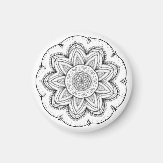 Hand plockade Ribbon Mandala - Svartvit runda Magnet