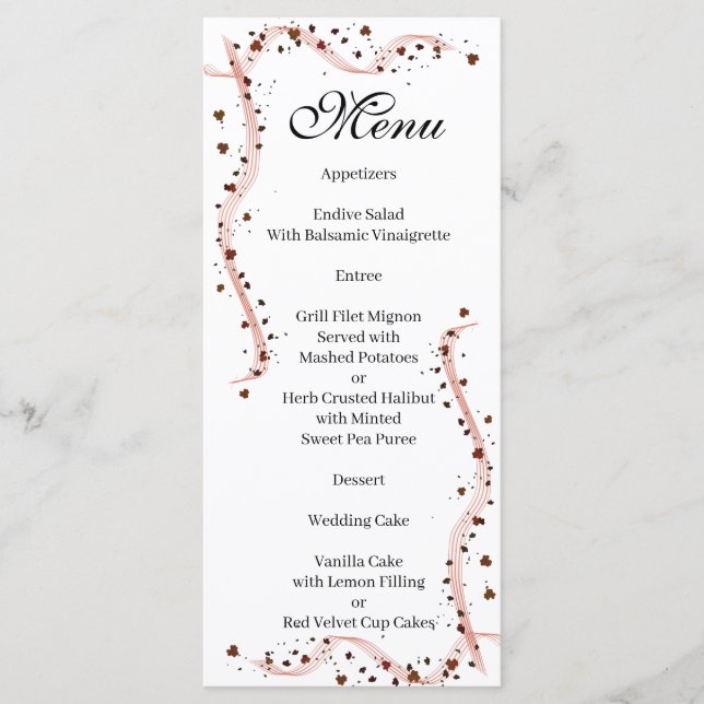 Hand plockade Ribbon och blommor Menu Meny (Framsida)