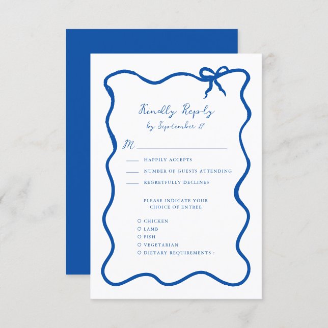 Hand plockade Ribbon Whimsical Fransk Blue Bröllop OSA Kort (Skapare uppladdad)