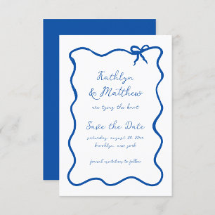 Hand plockade Ribbon Whimsical Fransk Blue Spara Datumet