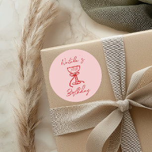 Hand plockade Rosa Bow Champagne Glass Birthday Runt Klistermärke