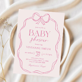 Hand plockade Rosa Bow Flicka Shower Inbjudningar