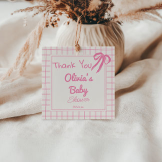 Hand plockade Rosa Bow Gingham Flicka Shower Gåvor Etiketter