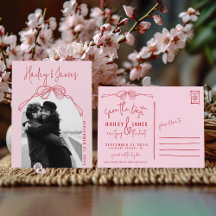 Hand plockade ROSA Bow Photo Bröllop spara datum