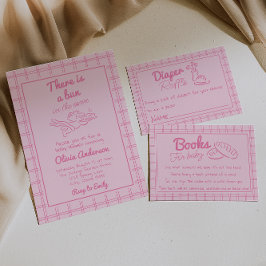 Hand plockade Rosa Bun i Oven Angel Baby Shower Inbjudningar