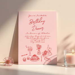 Hand plockade Rosa coquette Roligt Birthday Middag Inbjudningar