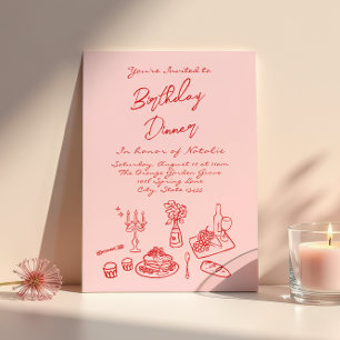 Hand plockade Rosa coquette Roligt Birthday Middag Inbjudningar