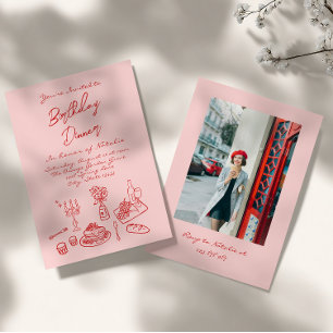 Hand plockade Rosa coquette Roligt Foto Birthday M Inbjudningar