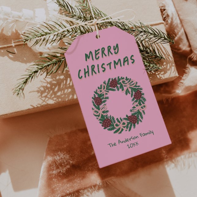Hand plockade Rosa Grönt jul Utandning Utandning U Presentetikett (Skapare uppladdad)