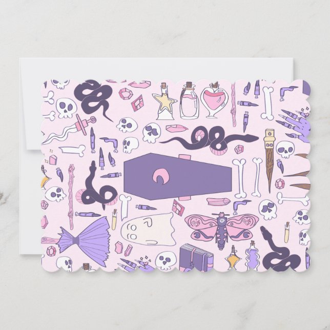 hand plockade rosa halloween kistan häxzombie inbjudningar (Framsida)