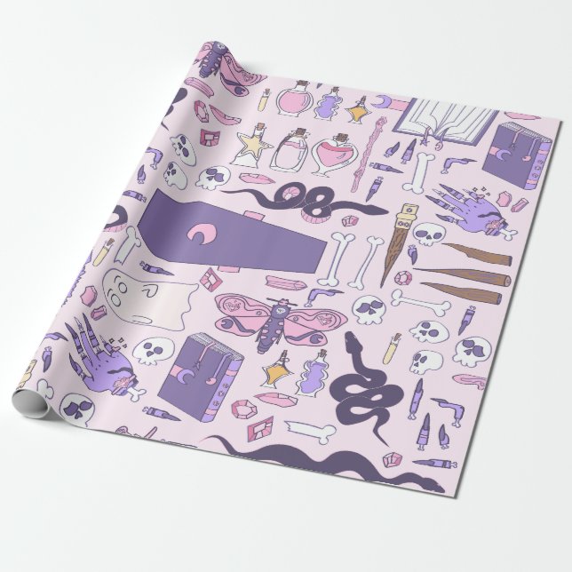 hand plockade rosa halloween kistan häxzombie presentpapper (Utrullad)