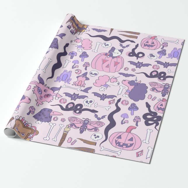 hand plockade rosa halloween unicorn zombie-ben presentpapper (Utrullad)