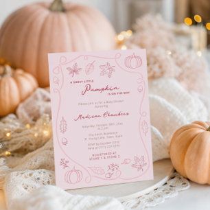 Hand plockade Rosa Little Pumpkin Flicka Shower Inbjudningar