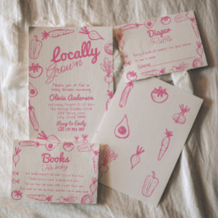 Hand plockade Rosa Lokalt Grown Girl Baby Shower Inbjudningar