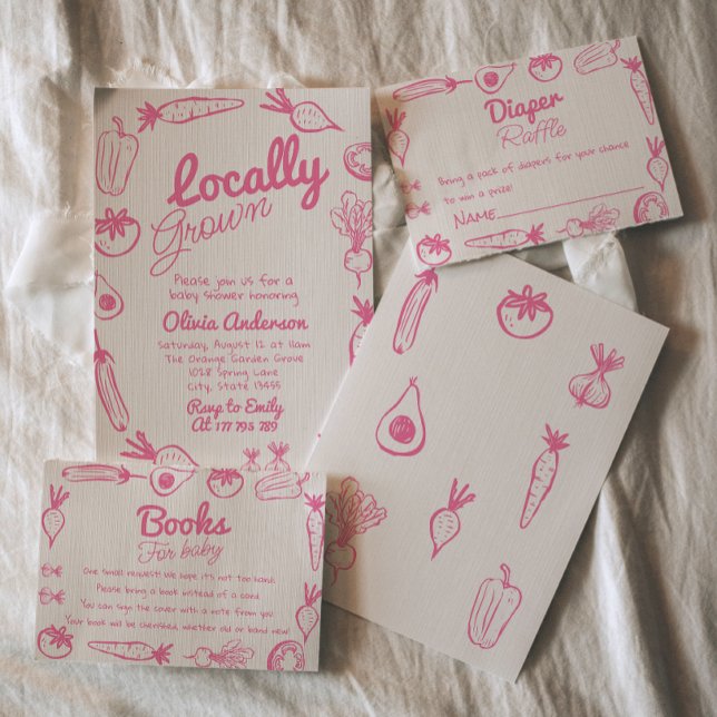 Hand plockade Rosa Lokalt Grown Girl Baby Shower Inbjudningar (Skapare uppladdad)