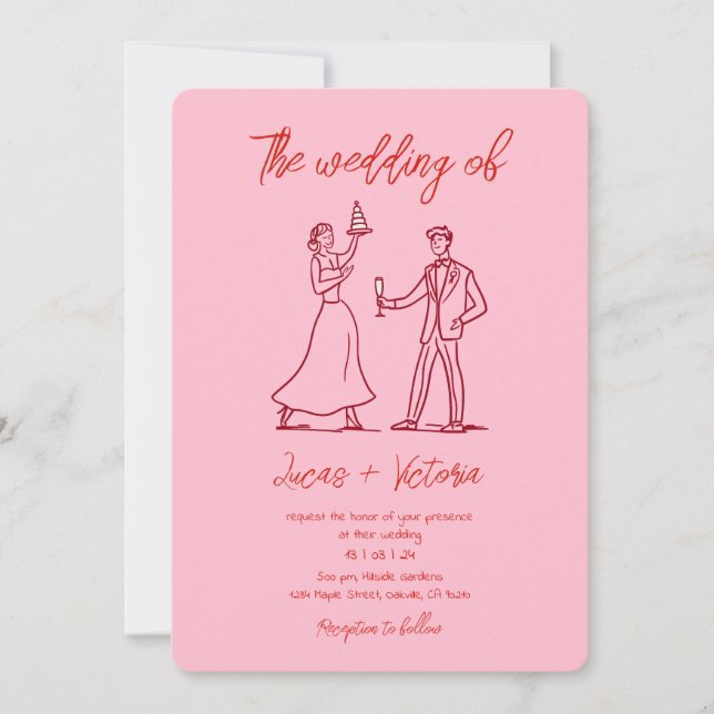 Hand plockade Rosa och Röda vitryska QR-koden Bröl Inbjudningar (Framsida)